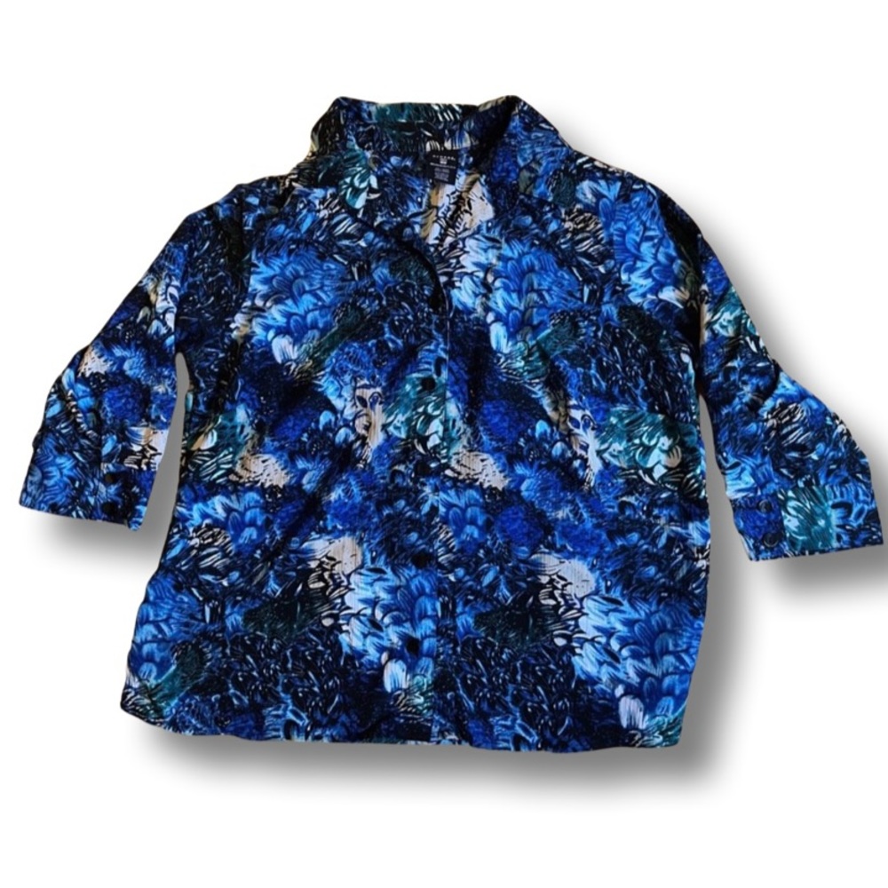 Women’s George Brand Funky Floral Pattern Silk Button Up Blouse Size 1X